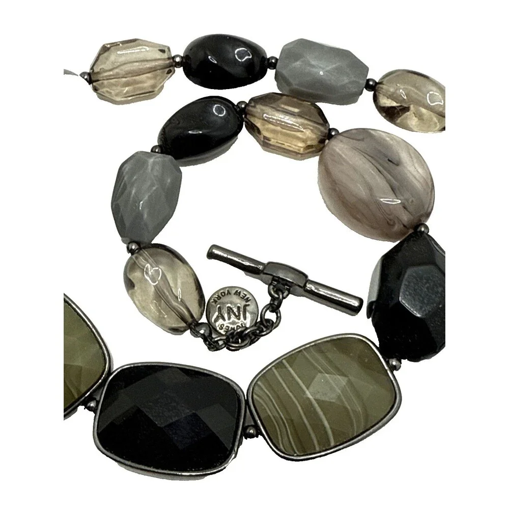 Jones New York JNY Chunky Bead Choker Necklace Olive Black Gray Statement 17-19